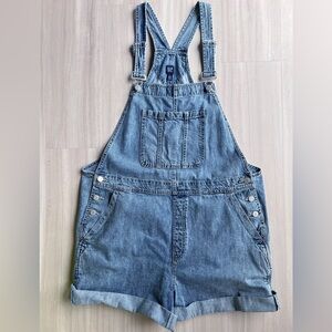 GAP DENIM BIB SHORTALLS ROLLED HEM LIGHT WASH WOMEN’S XL